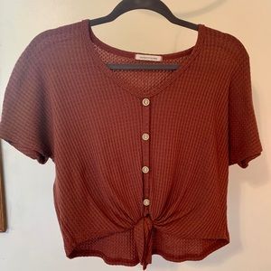 Caution to the wind maroon button up with knot